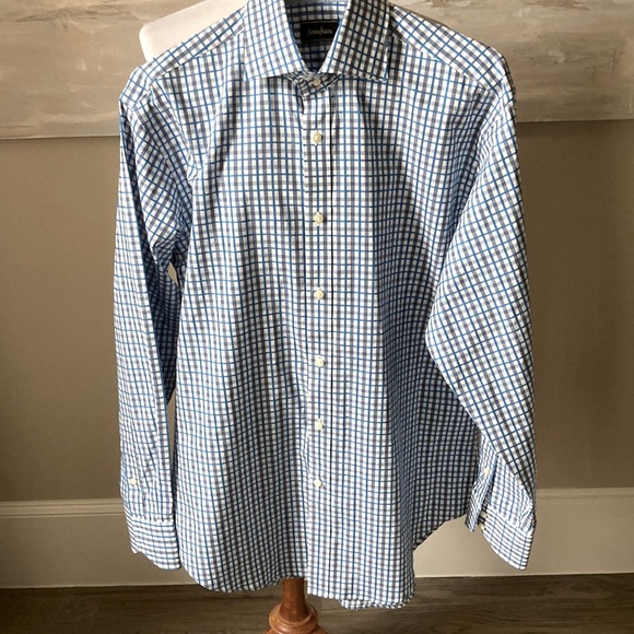 Neiman Marcus plaid shirt with contrasting cuffs - Picture 2 of 10